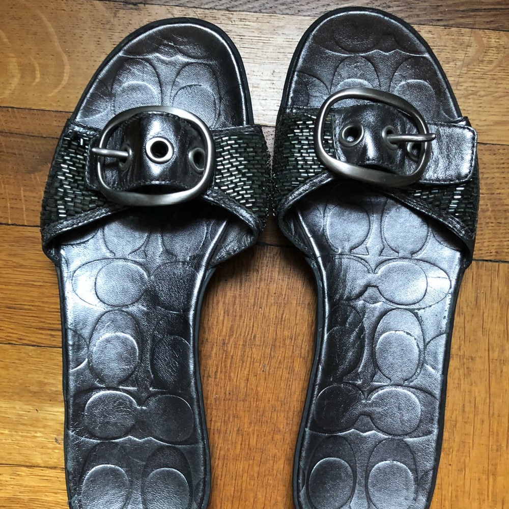Coach gray/silver slide sandals